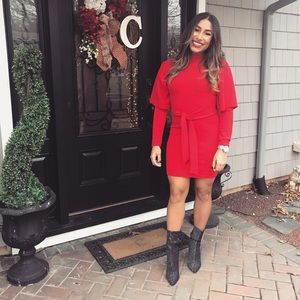 Flared Sleeve Tie Waist Bodycon Dress